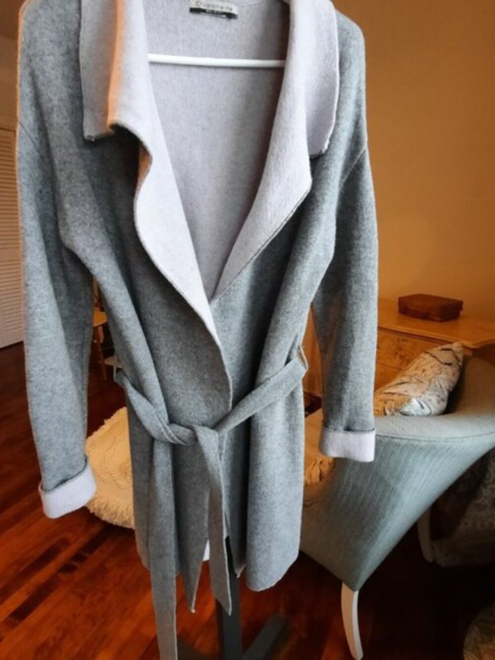 Italian Designed Wool Coatigan / Long open front Knit Cardigan - Picture 3 of 6